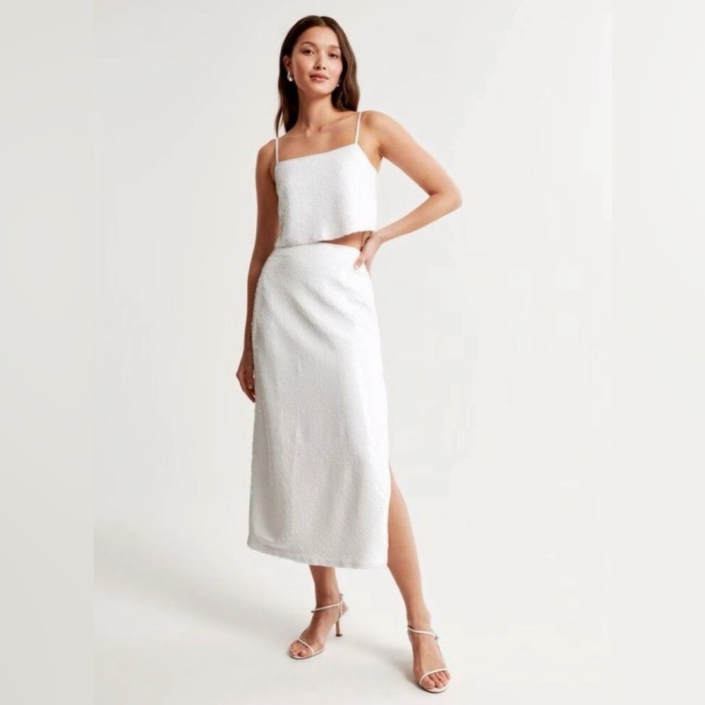 Abercrombie & Fitch white sequin midi skirt